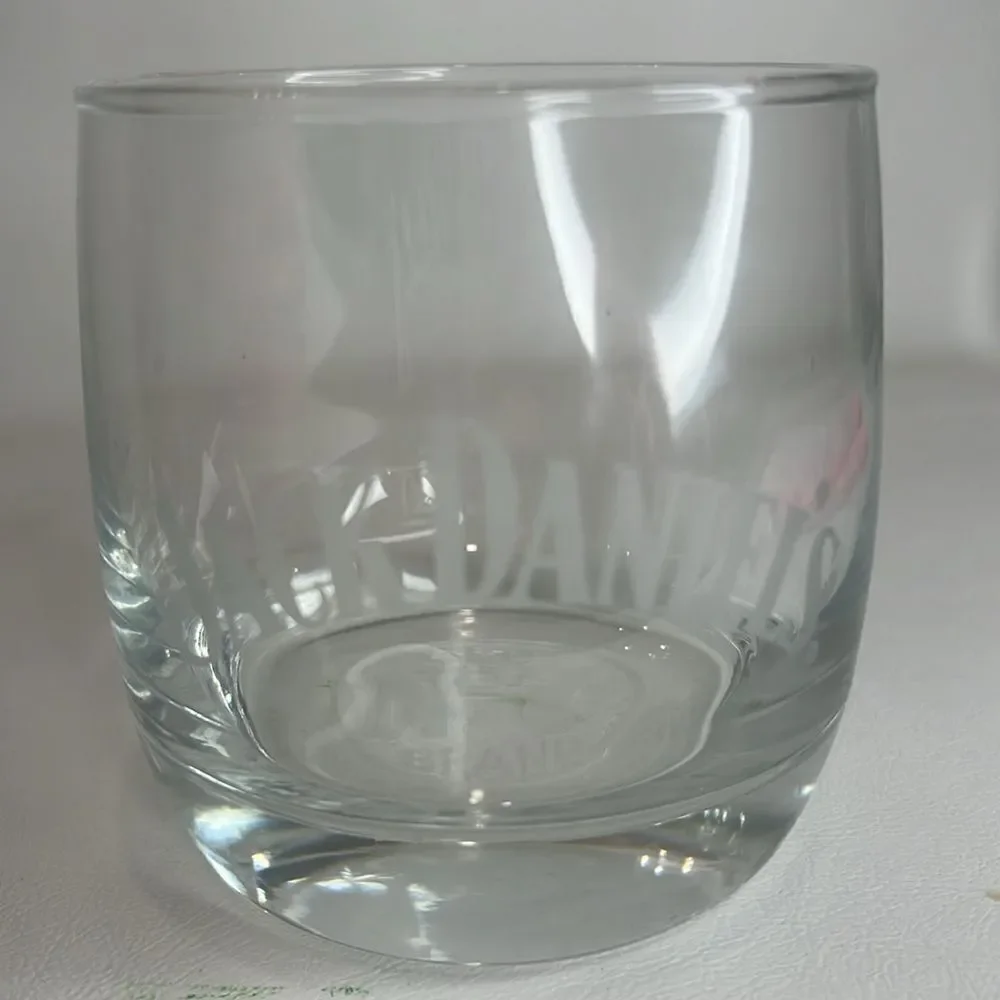 Jack Daniel’s 8 Oz Rocks Cocktail Clear Glass White Etching Stamped White Letter